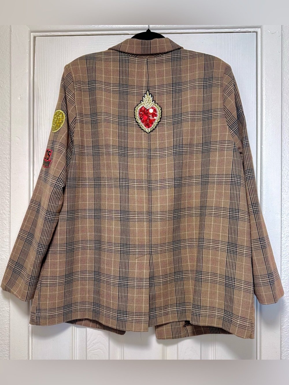Old Navy Tan Plaid Blazer with Colorful Patchwork - Picture 5 of 12